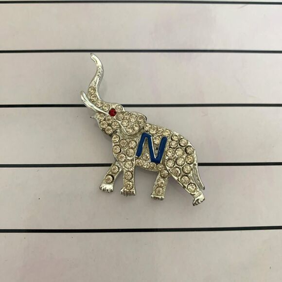 Vintage Political Elephant Pin Brooch Rhinestone N for Nixon Sears - Picture 2 of 4